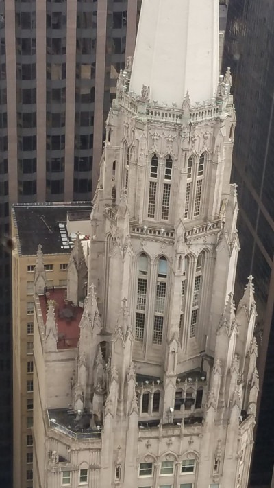 Close view of the Gothic tower of the Chicago Temple Building